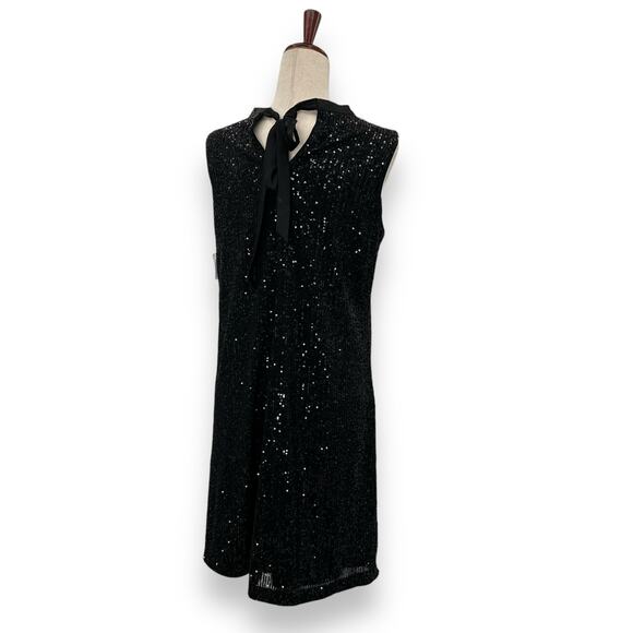 NEW Kensie Black Sequin Shift Dress Size 4 Satin Bow Tie Back Mini Cocktail LBD - Picture 7 of 11